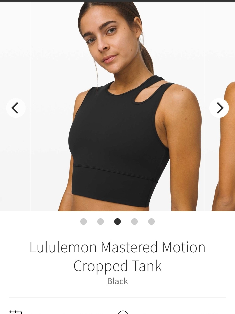 lululemon athletica Black Mastered Motion  Cropped Tank 4 with Cutout Shoulder